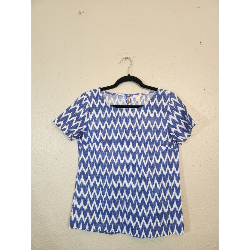 J.Crew Womens XXS Blue Ikat Chevron Linen Cotton Short Sleeve Top F1172